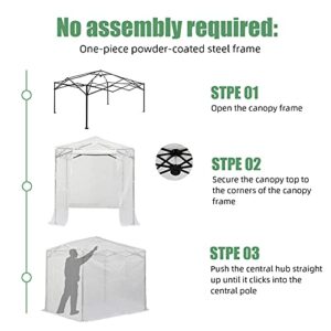 CROWN SHADES 8'x6' Instant Pop-up Walk-in Greenhouse Indoor Outdoor Plant Gardening Green House Canopy, Front and Rear Roll-up Zipper Entry Doors and 2 Roll-Up Side Windows, Transparent