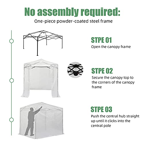 CROWN SHADES 8'x6' Instant Pop-up Walk-in Greenhouse Indoor Outdoor Plant Gardening Green House Canopy, Front and Rear Roll-up Zipper Entry Doors and 2 Roll-Up Side Windows, Transparent