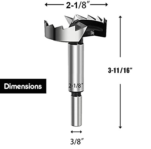 2-1/8" Forstner Bit, 2-1/8-Inch Diameter Wood Drilling Forstner Bit with 3/8-Inch Shank