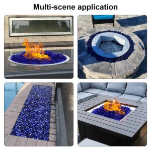 [18 Pound] Fire Glass Beads Fireglass Drops Flat Glass Beads for Gas Fire Pit Fireplace Cobalt Blue Luster Reflective Decorative Glass Gems for Vase Fillers Aquarium Fish Tank Decoration (18.3)