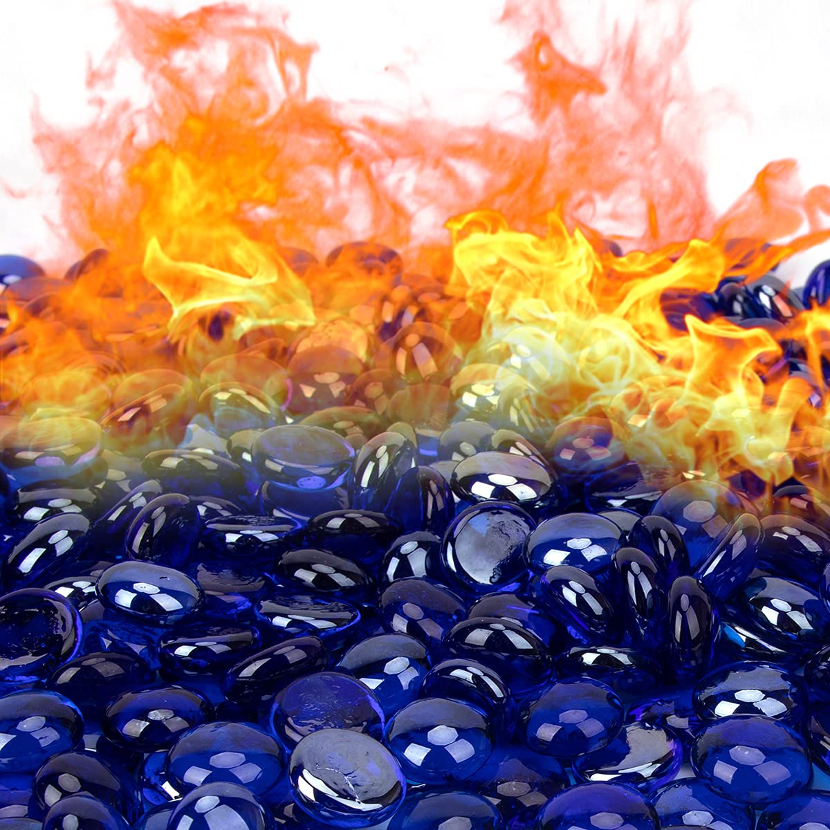 [18 Pound] Fire Glass Beads Fireglass Drops Flat Glass Beads for Gas Fire Pit Fireplace Cobalt Blue Luster Reflective Decorative Glass Gems for Vase Fillers Aquarium Fish Tank Decoration (18.3)