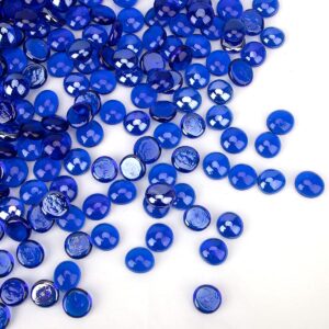 [18 Pound] Fire Glass Beads Fireglass Drops Flat Glass Beads for Gas Fire Pit Fireplace Cobalt Blue Luster Reflective Decorative Glass Gems for Vase Fillers Aquarium Fish Tank Decoration (18.3)