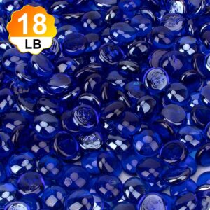 [18 Pound] Fire Glass Beads Fireglass Drops Flat Glass Beads for Gas Fire Pit Fireplace Cobalt Blue Luster Reflective Decorative Glass Gems for Vase Fillers Aquarium Fish Tank Decoration (18.3)