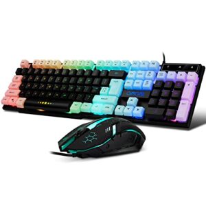 chonchow gaming keyboard and mouse combo,usb wired 104-keys full size light up keyboard mic 3600dpi rainbow backlit mechanical feeling compatible with pc xbox mac os game and work