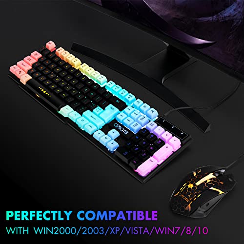 CHONCHOW Gaming Keyboard and Mouse Combo,USB Wired 104-Keys Full Size Light Up Keyboard Mic 3600DPI Rainbow Backlit Mechanical Feeling Compatible with PC Xbox Mac OS Game and Work