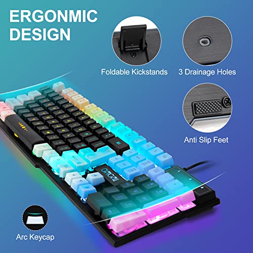 CHONCHOW Gaming Keyboard and Mouse Combo,USB Wired 104-Keys Full Size Light Up Keyboard Mic 3600DPI Rainbow Backlit Mechanical Feeling Compatible with PC Xbox Mac OS Game and Work