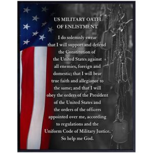 LARGE 11x14 - American Flag Wall Art - Oath of Enlistment - Patriotic Home Decor - Military Decor - Veteran Wall Decor - Marine Corps Gifts - Army, Navy, Air Force, Men, Women - USA Americana