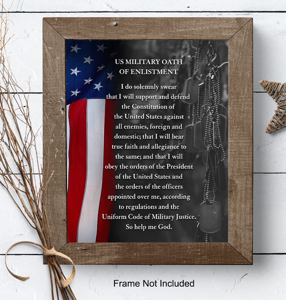 LARGE 11x14 - American Flag Wall Art - Oath of Enlistment - Patriotic Home Decor - Military Decor - Veteran Wall Decor - Marine Corps Gifts - Army, Navy, Air Force, Men, Women - USA Americana