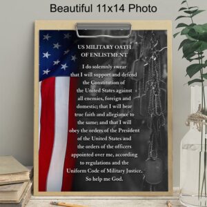 LARGE 11x14 - American Flag Wall Art - Oath of Enlistment - Patriotic Home Decor - Military Decor - Veteran Wall Decor - Marine Corps Gifts - Army, Navy, Air Force, Men, Women - USA Americana