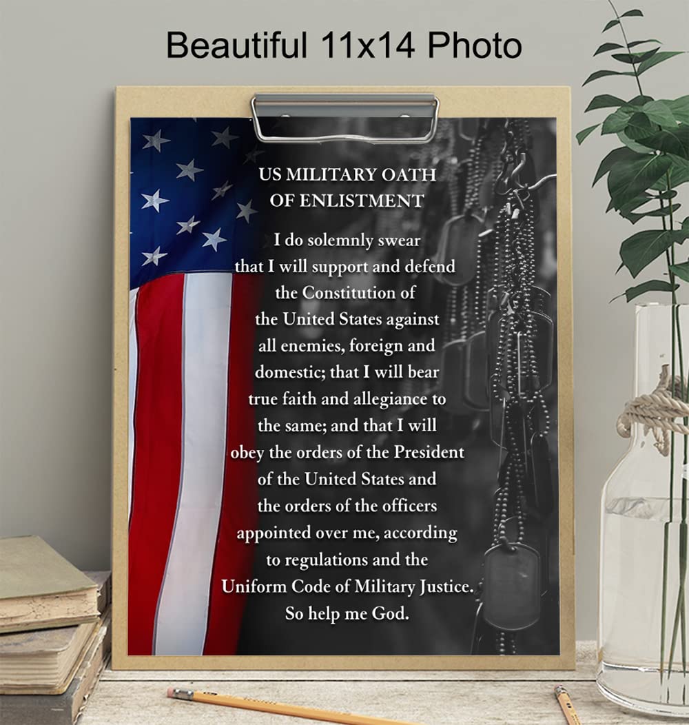 LARGE 11x14 - American Flag Wall Art - Oath of Enlistment - Patriotic Home Decor - Military Decor - Veteran Wall Decor - Marine Corps Gifts - Army, Navy, Air Force, Men, Women - USA Americana