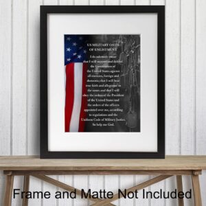 LARGE 11x14 - American Flag Wall Art - Oath of Enlistment - Patriotic Home Decor - Military Decor - Veteran Wall Decor - Marine Corps Gifts - Army, Navy, Air Force, Men, Women - USA Americana