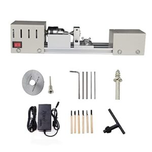 professional mini lathe machine, lathe tools woodworking machine, lathe beads polisher, cnc diy woodworking wood lathe machine (silver)