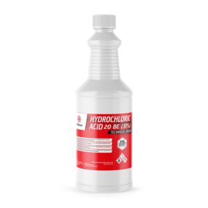 hydrochloric acid - 1 quart - 32 fl oz - muriatic acid 20 be - used in pvc manufacturing, regulating ph, swimming pools, salt purification, pickling steel, leather processing, oil