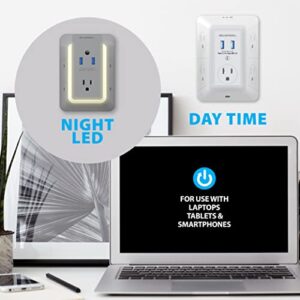 Bell+Howell Wall Power 7908 Surge Protector with Night Light (Automatic) and Device Holder, 5 Outlets 2 USB Ports Electrical Extender, White, 5.5" As Seen On TV