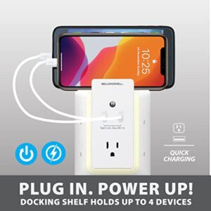 Bell+Howell Wall Power 7908 Surge Protector with Night Light (Automatic) and Device Holder, 5 Outlets 2 USB Ports Electrical Extender, White, 5.5" As Seen On TV