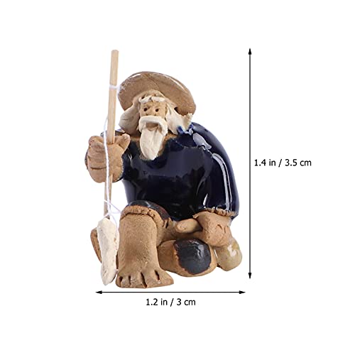 Cabilock 3pcs Miniature Fisherman Figurines Statue Ceramic Chinese Mudman Fishing Garden Ornament for Fish Tank Bonsai Landscape Fairy Garden Decoration