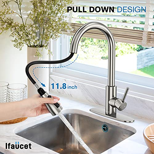 Kitchen Faucets, Kitchen Faucet with Pull Down Sprayer, High Arc Single Handle Kitchen Sink Faucet with Water Lines, Brushed Nickel Kitchen Faucet with Sprayer, RV Kitchen Sink faucets