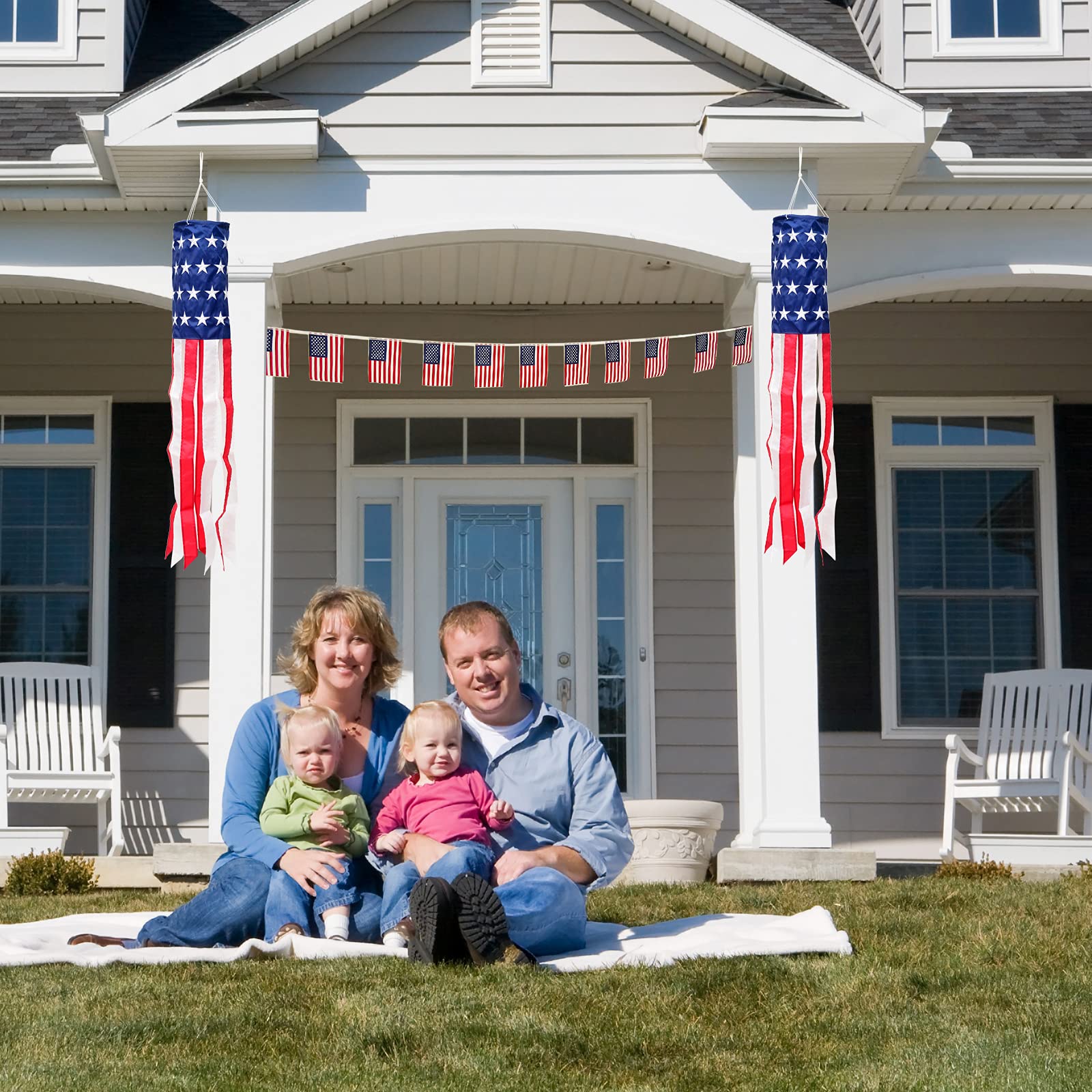 American Flag Windsock, Stars & Stripes USA Patriotic Decorations Embroidered Stars - Fade Resistant Patriotic Wind Socks Decorations 40 Inch (40)