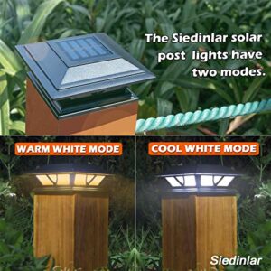 SIEDiNLAR Solar Post Lights Outdoor 2 Modes LED Deck Fence Cap Light for 4x4 5x5 6x6 Posts Patio Garden Decoration Warm White/Cool White Lighting Black (4 Pack)