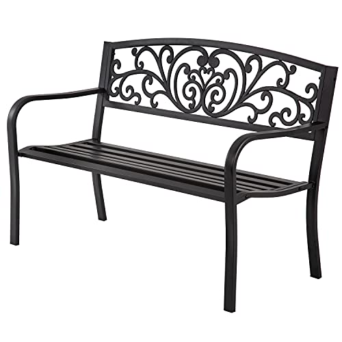 FDW 50in Garden Bench,Powder-Coat Steel Outdoor Benches,500LB Capacity Patio Bench Outdoor Benches for Porch,Garden, Park,Backyard