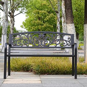 FDW 50in Garden Bench,Powder-Coat Steel Outdoor Benches,500LB Capacity Patio Bench Outdoor Benches for Porch,Garden, Park,Backyard