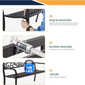 FDW 50in Garden Bench,Powder-Coat Steel Outdoor Benches,500LB Capacity Patio Bench Outdoor Benches for Porch,Garden, Park,Backyard