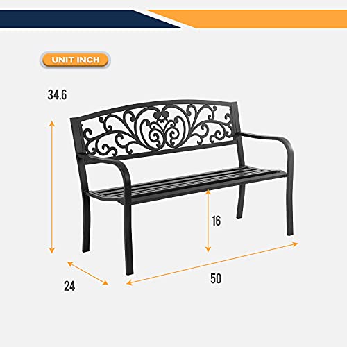 FDW 50in Garden Bench,Powder-Coat Steel Outdoor Benches,500LB Capacity Patio Bench Outdoor Benches for Porch,Garden, Park,Backyard