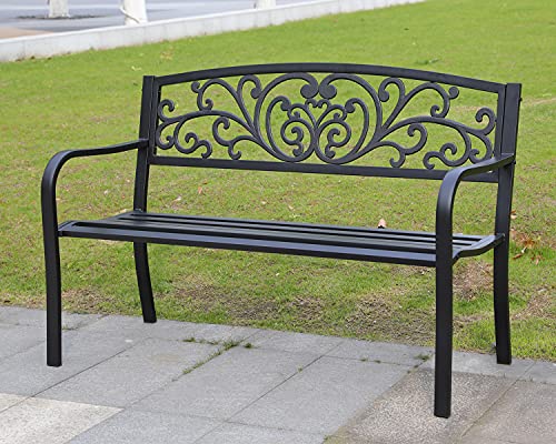 FDW 50in Garden Bench,Powder-Coat Steel Outdoor Benches,500LB Capacity Patio Bench Outdoor Benches for Porch,Garden, Park,Backyard