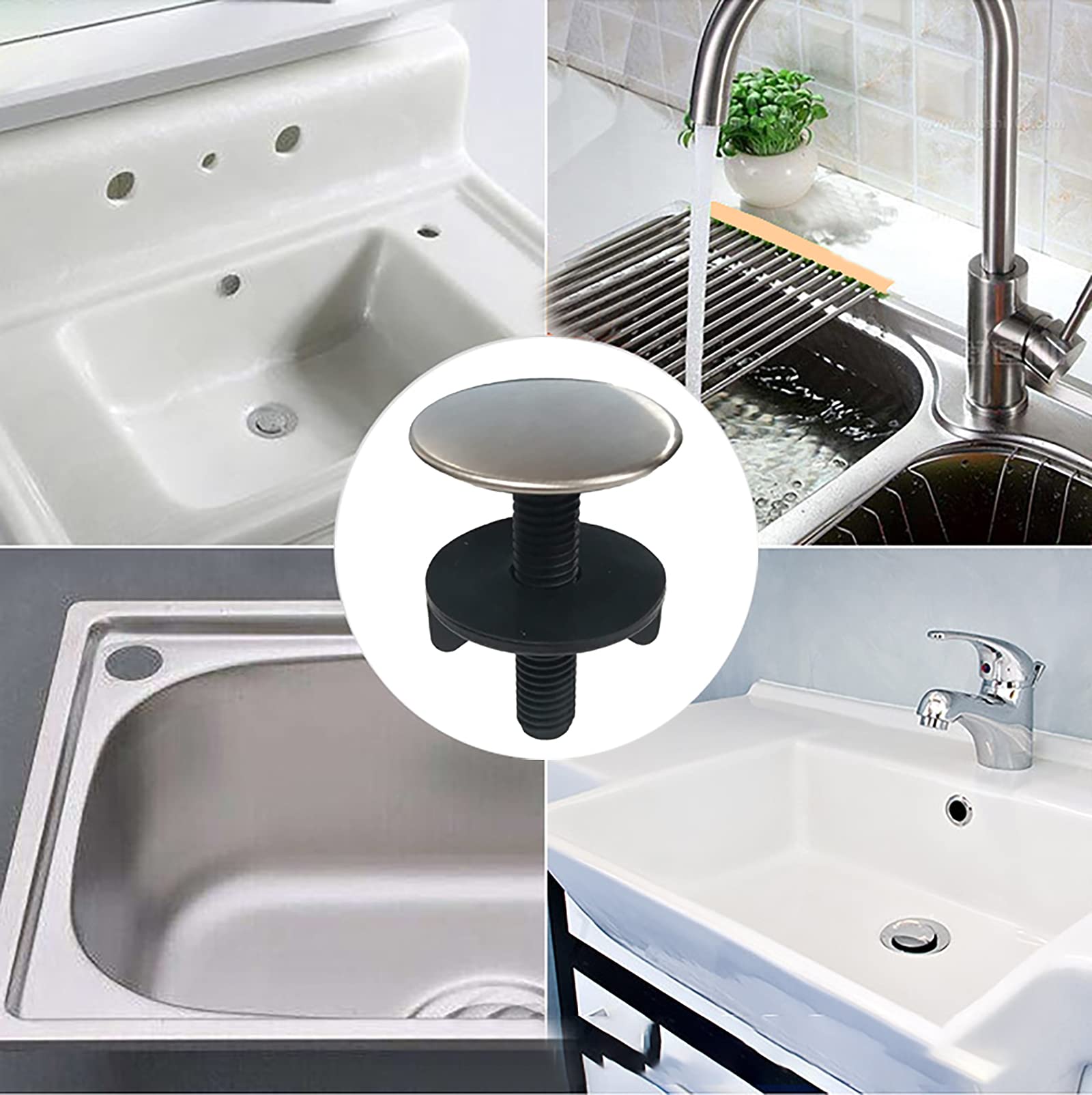2 Pieces Kitchen Faucet Hole Cover Sink Tap Hole Plate Stopper Cover Brushed Metal Stainless Steel Plug Kitchen Sink Hole Cover