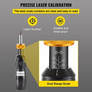 VEVOR Torque Screwdriver, 1/4" Drive Screwdriver Torque Wrench, Torque Screwdriver Electrician 10-50 in/lbs, Torque Range Accurate to ±5%, 5 in-lb Increment Torque Screwdriver with Bits & Case