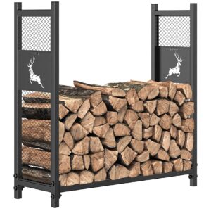 mr ironstone 4ft firewood rack, outdoor wood rack for firewood storage racks, with hollow craft deer pattern & iron grid for hold logs of various sizes, heavy duty log storage bin indoor for fireplace