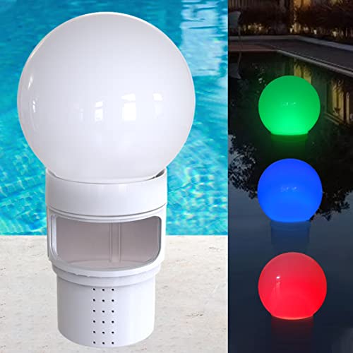 Pool Chlorine Floater, Spa Chemical Dispenser with Solar Ball Light, Floating Chlorine Dispenser Up to 4PCS 3inch Tablets, Pool Chlorinator Easy Open Basket, Bromine Holder for Hot Tub