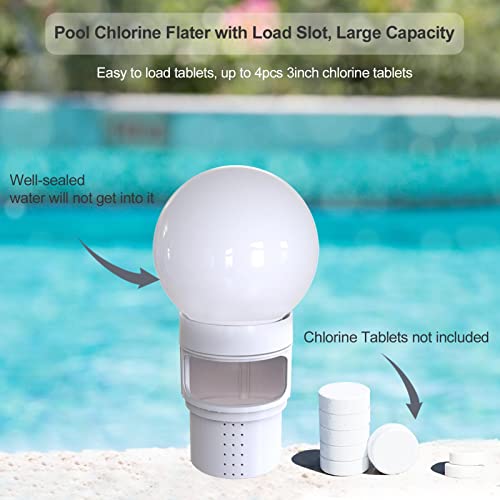 Pool Chlorine Floater, Spa Chemical Dispenser with Solar Ball Light, Floating Chlorine Dispenser Up to 4PCS 3inch Tablets, Pool Chlorinator Easy Open Basket, Bromine Holder for Hot Tub