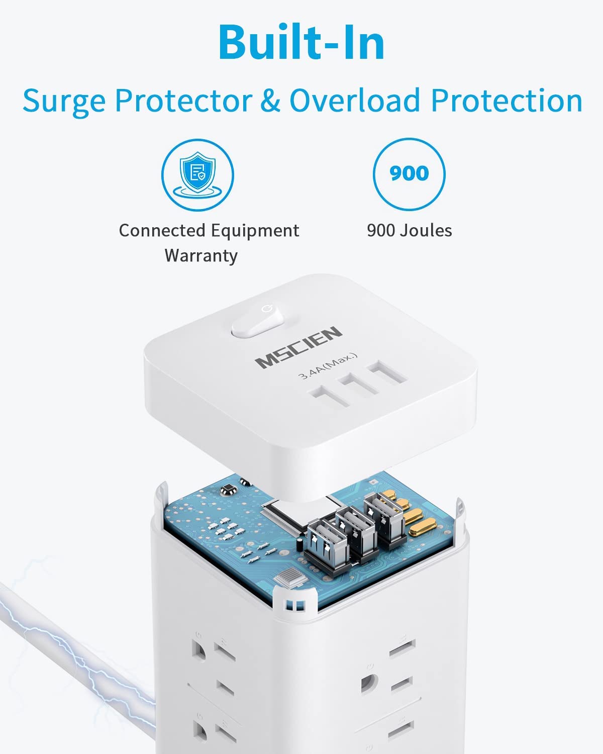 Power Strip Surge Protector with USB, Mscien 10 ft Extension Cord, Overload Surge Protection with 9 Outlets and 3 USB Ports, Wall Mount Charging Station for Home Office, 900 Joules, ETL Listed