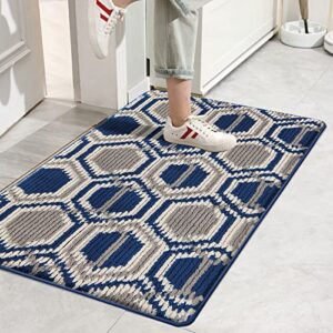 vaukki indoor doormat entryway door rug, non slip absorbent mud trapper mats, low-profile inside floor mats, geometric soft machine washable large rugs door carpet for entryway (20''x32'', blue)