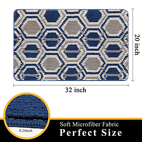 Vaukki Indoor Doormat Entryway Door Rug, Non Slip Absorbent Mud Trapper Mats, Low-Profile Inside Floor Mats, Geometric Soft Machine Washable Large Rugs Door Carpet for Entryway (20''x32'', Blue)