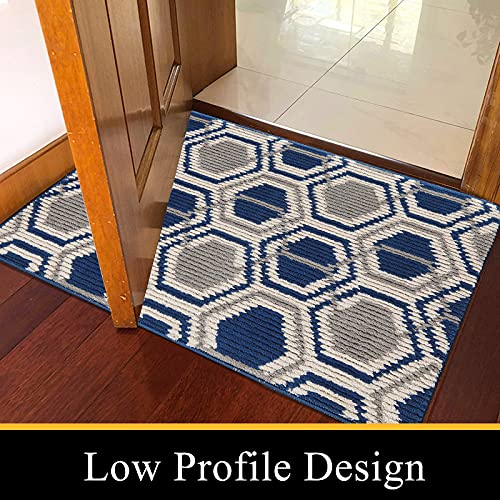 Vaukki Indoor Doormat Entryway Door Rug, Non Slip Absorbent Mud Trapper Mats, Low-Profile Inside Floor Mats, Geometric Soft Machine Washable Large Rugs Door Carpet for Entryway (20''x32'', Blue)