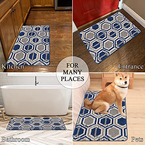 Vaukki Indoor Doormat Entryway Door Rug, Non Slip Absorbent Mud Trapper Mats, Low-Profile Inside Floor Mats, Geometric Soft Machine Washable Large Rugs Door Carpet for Entryway (20''x32'', Blue)