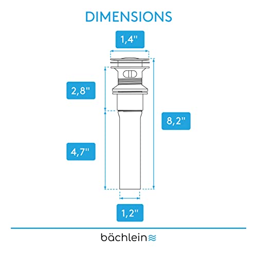 Bächlein Bathroom Sink Drain with Overflow - Chrome Pop Up Drain incl. 3 Extra Seals - German Brand