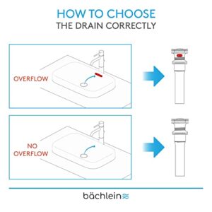 Bächlein Bathroom Sink Drain with Overflow - Chrome Pop Up Drain incl. 3 Extra Seals - German Brand