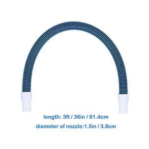 Swimming Pool Vacuum Hose 1 1/2" Pool Filter Hose for Above Ground and Inground Pools with Hose Clamp Kink-Free Swivel Cuff PTFE Tape, Swimming Pool Replacement Hose, 3FT (2 set)