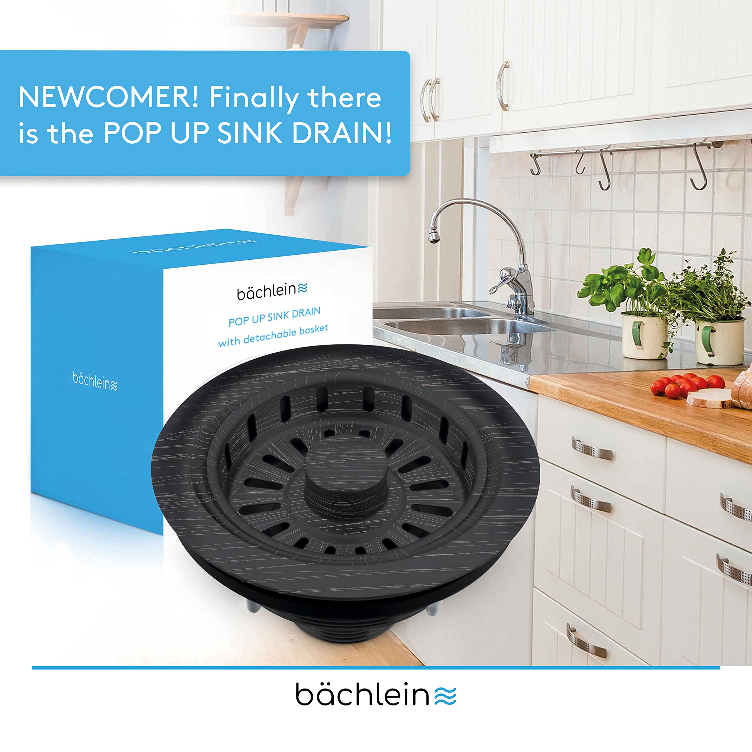 Bächlein Kitchen Pop Up Sink Basket Strainer with Drain Assembly - 3 1/2 Inch - Oil Rubbed Bronze