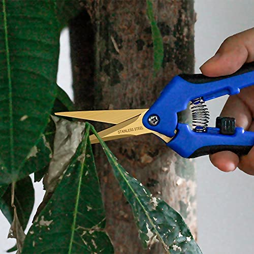 HOMEANING 12PCS Pruning Shears with Curved Blades, Garden Trimming Scissors, Gardening Hand Pruning Snips Titanium Coated Precision Bonsai Pruning Shears, Convenient Flower Cutters (Blue)