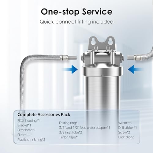 Waterdrop AS08 Stainless Steel Under Sink Water Filter System, 1 Years Lifetime Under Sink Water Filter, 5X Service Life, Reduces Chlorine, Lead, Heavy Metals, Bad Taste, Brushed (1 Filter Included)