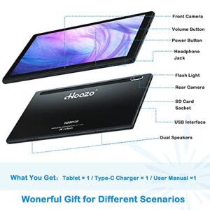 Hoozo Tablet 10 Inch, Android 10 Tablets with 6000mAh Long Battery Life, Quad Core HD Touch Screen, 32GB, 8MP Camera, WiFi BT Google Play Tabletas PC - Black