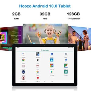 Hoozo Tablet 10 Inch, Android 10 Tablets with 6000mAh Long Battery Life, Quad Core HD Touch Screen, 32GB, 8MP Camera, WiFi BT Google Play Tabletas PC - Black