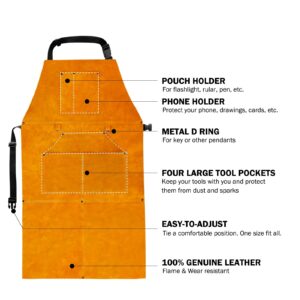 LIZMOF Welding Apron& Sleeves, Leather Apron for Men& Women, Woodworking Apron for Blacksmith, Heat & Flame Resistant Tool Apron, Heavy Duty Cowhide Leather Work Apron, 23" x 39.6"