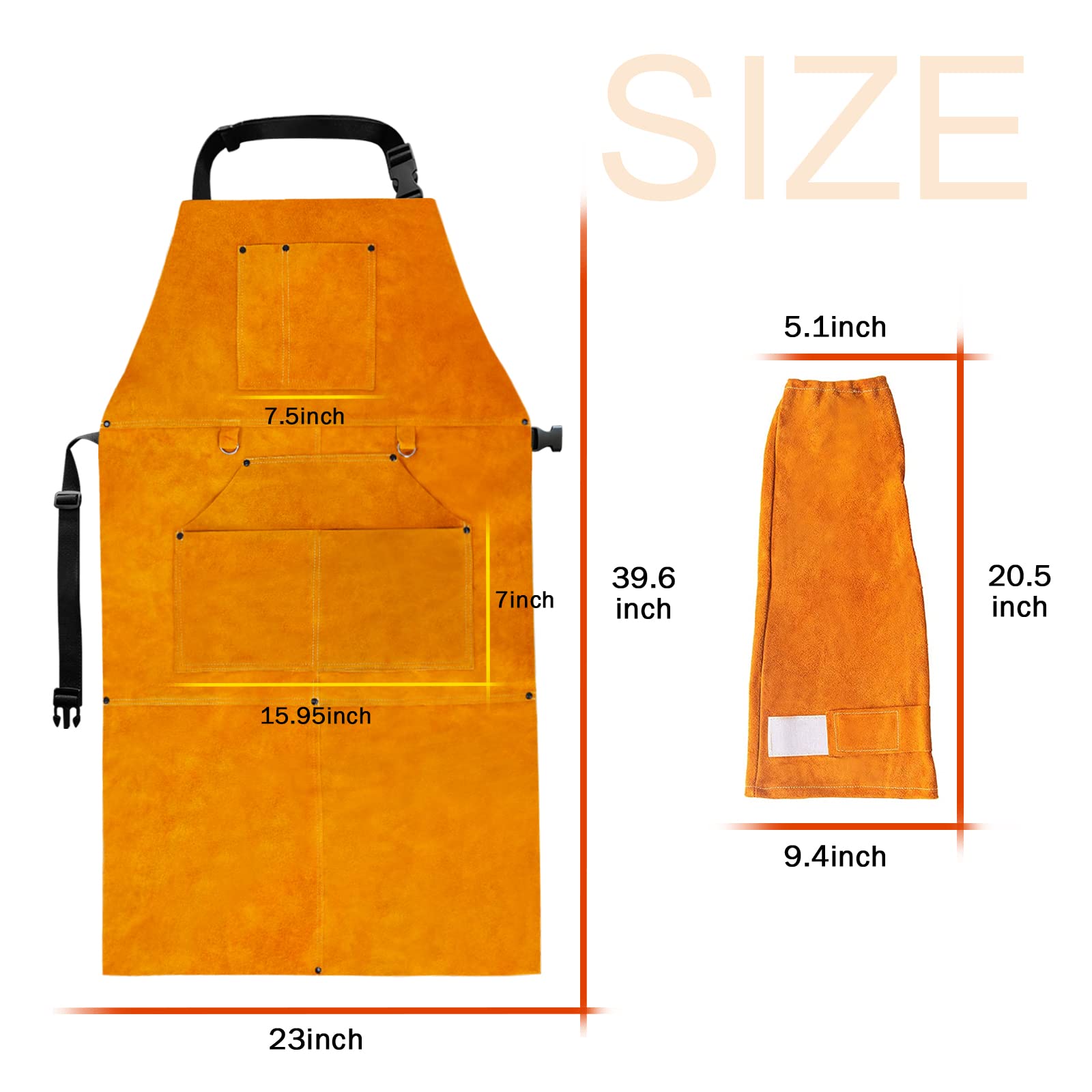 LIZMOF Welding Apron& Sleeves, Leather Apron for Men& Women, Woodworking Apron for Blacksmith, Heat & Flame Resistant Tool Apron, Heavy Duty Cowhide Leather Work Apron, 23" x 39.6"