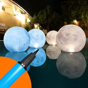 tially 4 pack full moon solar floating pool lights with hand pump for inflatables - waterproof 14" solar balls for pool, party decor for outdoor, easy to inflate with the manual balloon hand pump