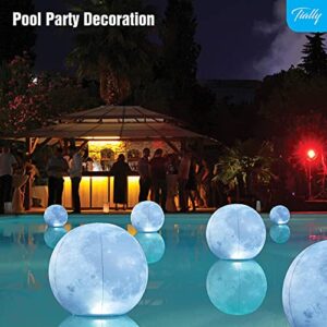 TIALLY 4 Pack Full Moon Solar Floating Pool Lights with Hand Pump for Inflatables - Waterproof 14" Solar Balls for Pool, Party Decor for Outdoor, Easy to Inflate with The Manual Balloon Hand Pump